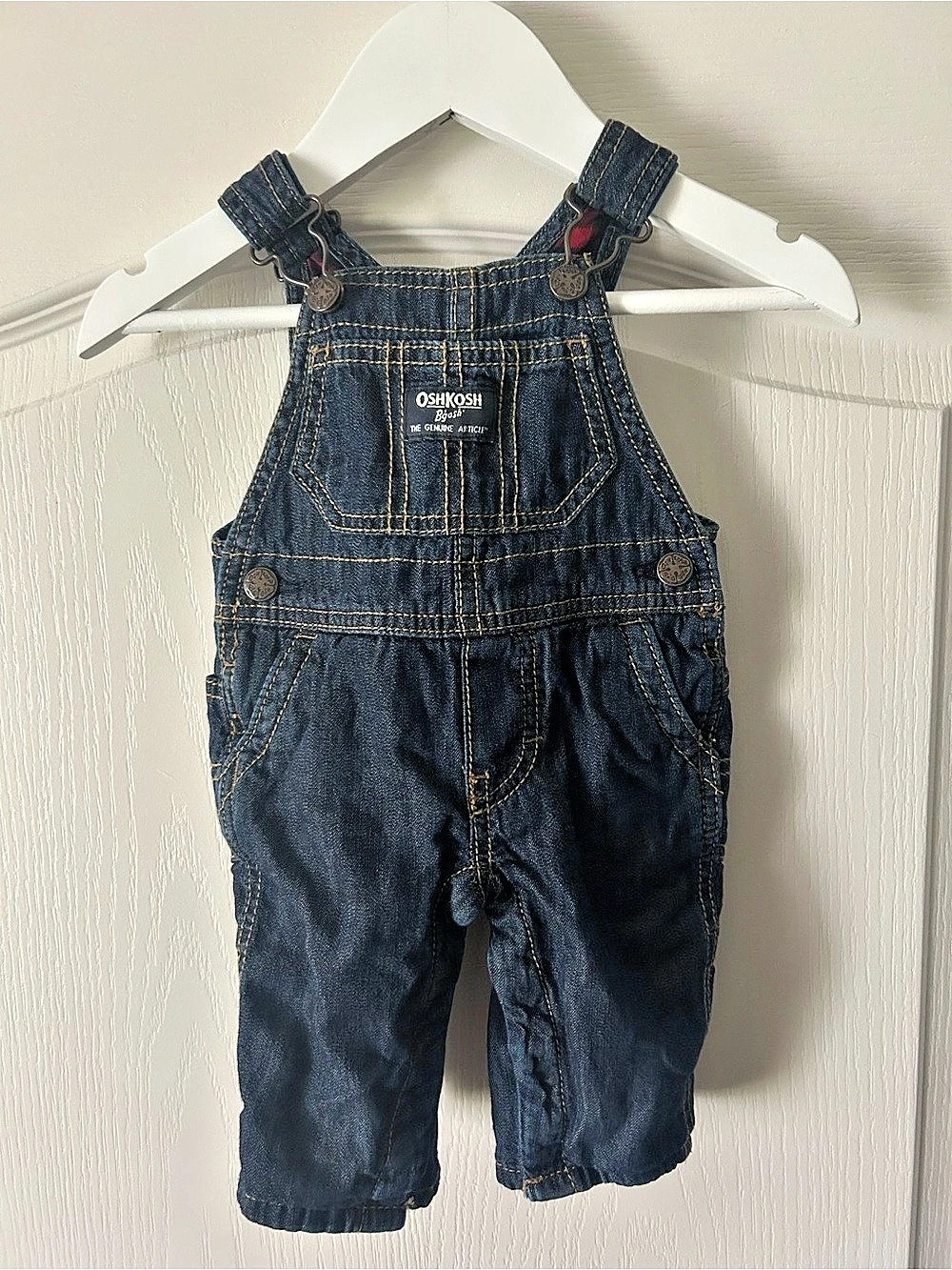 OshKosh B'gosh plaid-Lined Denim Overalls Baby 3M